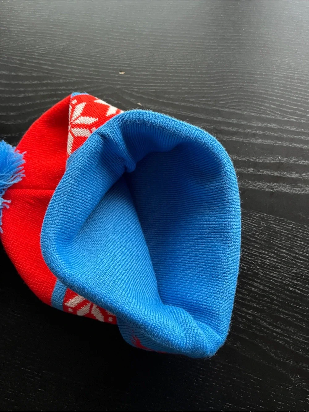 Ugly Sweater Run Red & Blue Knit Beanie Pom Hat One Size